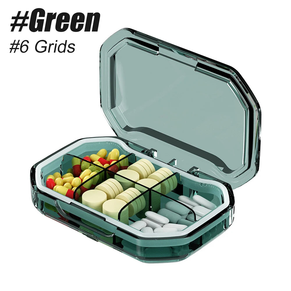 Compartment Small Pill Box &ndash; Compact and Moisture Proof Travel Organizer Green-6 Grids