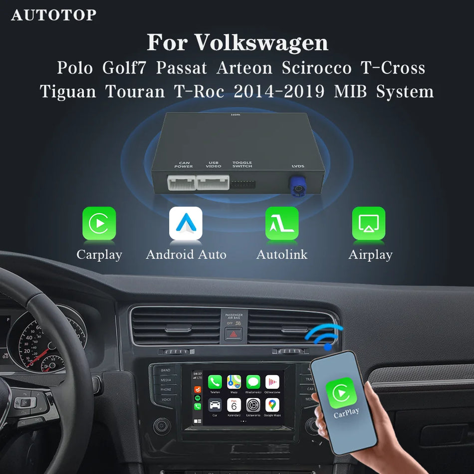 Autotop Bezdrôtový CarPlay Android Auto Rozhranie Box pre VW