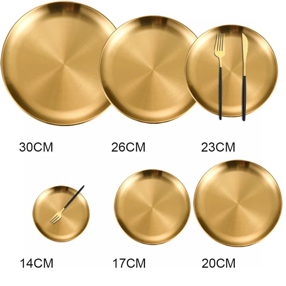 4Pcs Stainless Steel Round Plates &ndash; Rust-Proof Camping and BBQ Dishes