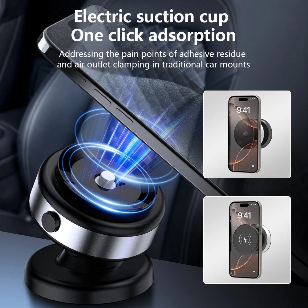 CrownQu Wireless Charge Car Phone Holder &ndash; 360 Degree Rotation with Strong Magnetic Grip