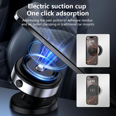 CrownQu Wireless Charge Car Phone Holder &ndash; 360 Degree Rotation with Strong Magnetic Grip
