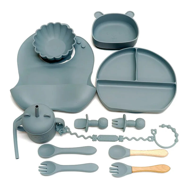 CZSAE Children's Silicone Tableware Set &ndash; Safe and Drop-Proof Design navy blue