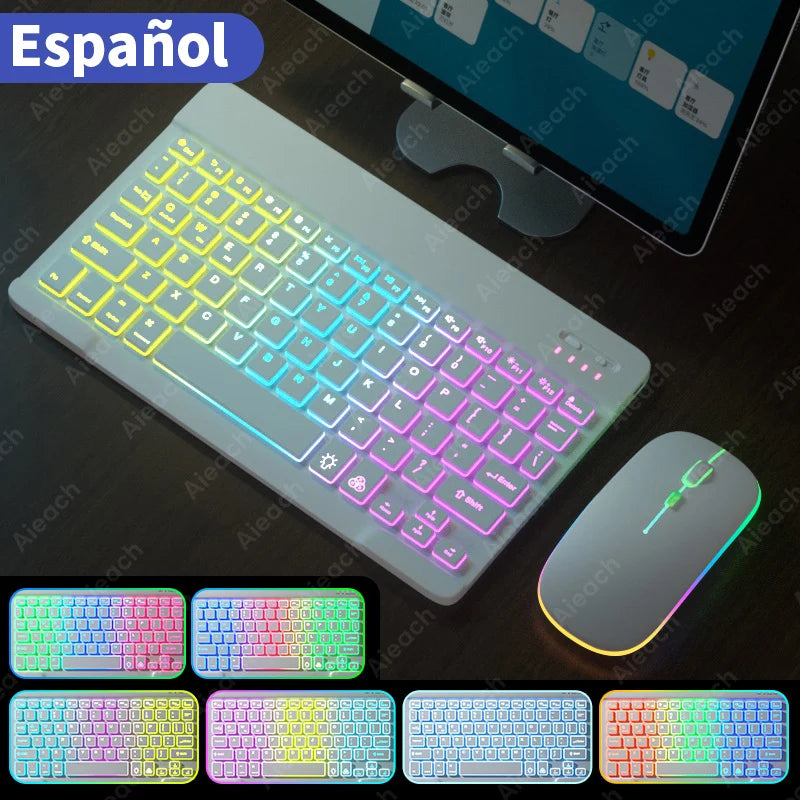 Rainbow Backlit Tablet Keyboard For Android iOS &ndash; Bluetooth Spanish