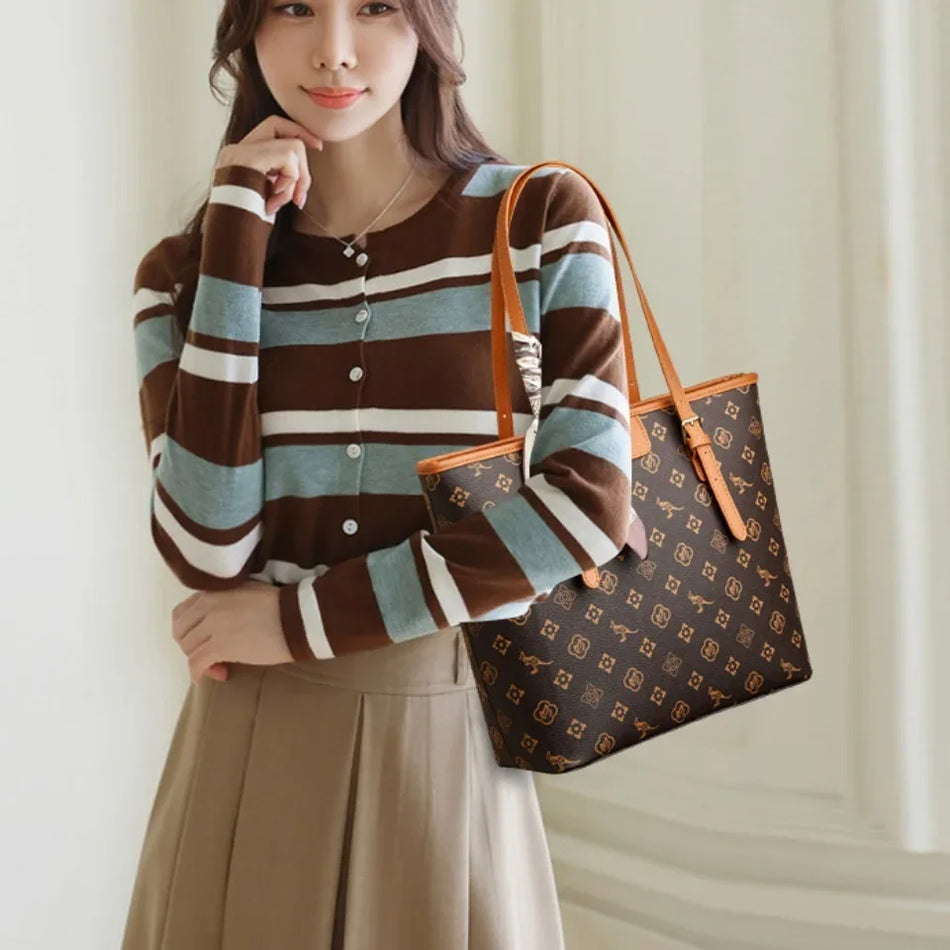 Borsa a Spalla in Morbida Pelle per Donna, Borsa di Lusso con Stampa di Design e Borsa a Mano Casual