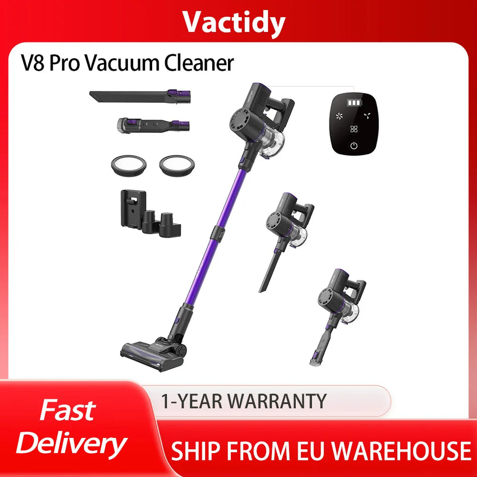 Vactidy V8 Pro Bezdrátový Vysavač S 25kPa Sáním, 160W HyperMotor, 4-Stupňovou Filtrací, 500ml Prachovou Nádrží