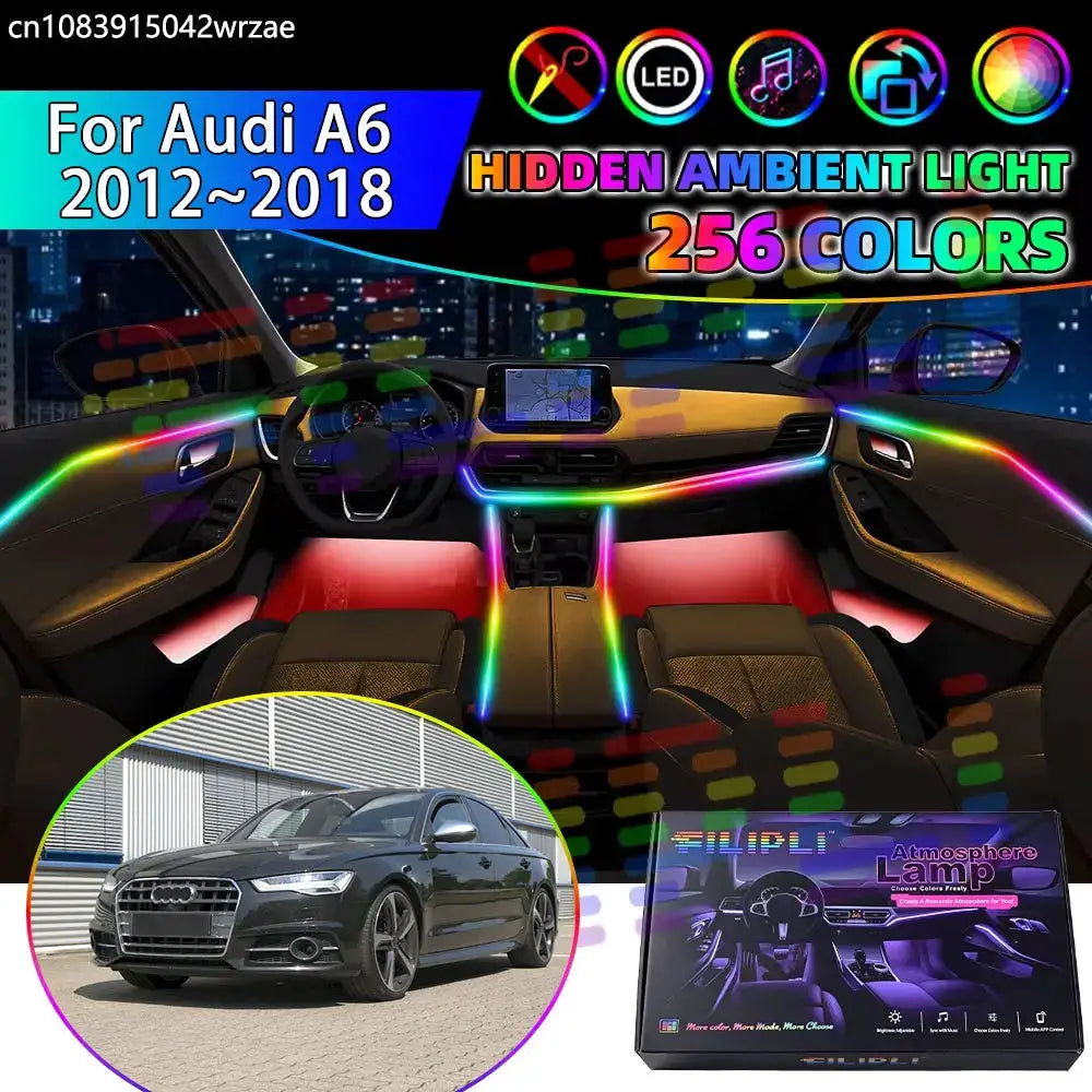 For Audi A6 2012~2018 4G C7 2013 RGB Car Interior Ambient Lights Strips Breathing Lighting Kit App Control LED strips Auto Parts by InterCyprus Trading Ltd
