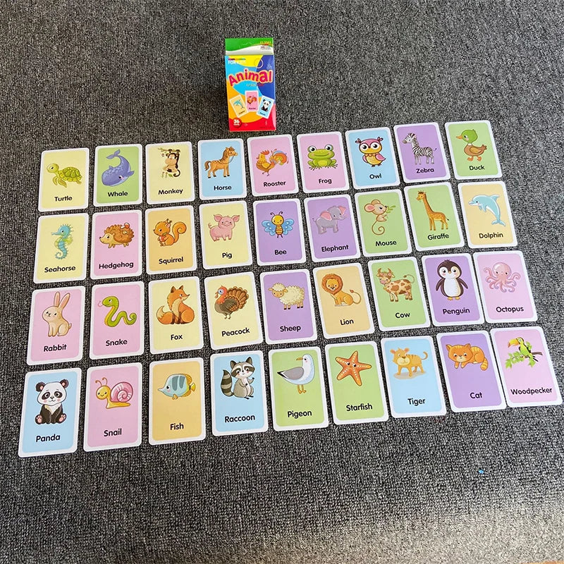 English Flashcards for Toddlers - 36 Educational Cards for Animal, Fruit, Shape, and Color Recognition