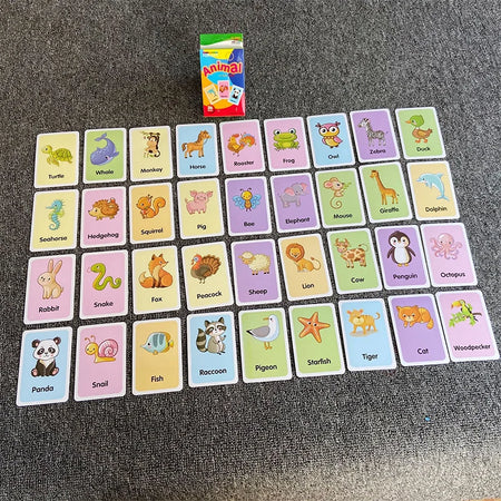 English Flashcards for Toddlers - 36 Educational Cards for Animal, Fruit, Shape, and Color Recognition