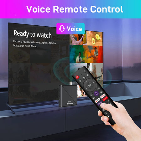 MYSTB 2.4G&amp;5G Dual WiFi Android 14 Quad Core TV Box with Voice Remote Control