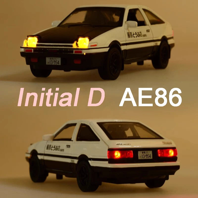 1/32 Diecast Alloy AE86 Initial D Model Car With Sound And Light, Doors Open