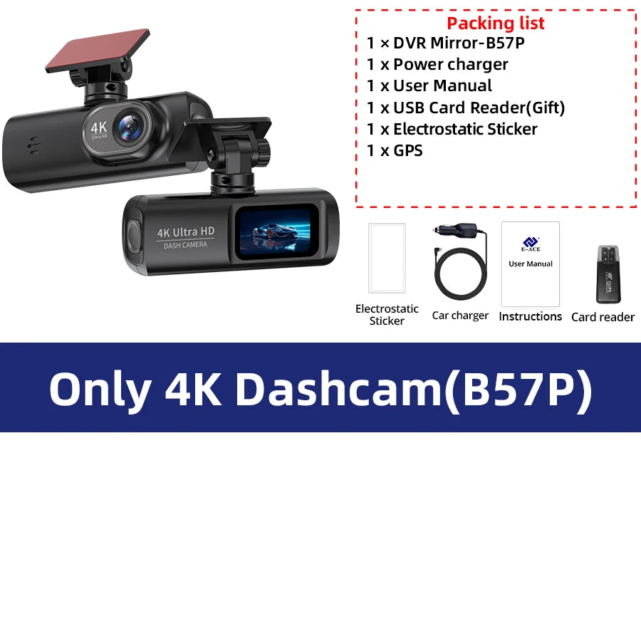 ACCEO B57P Dashcam Auto 4K Car DVR &ndash; Night Vision Mode Only 4K Dashcam-B57P / None