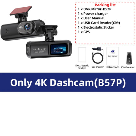 ACCEO B57P Dashcam Auto 4K Car DVR &ndash; Night Vision Mode Only 4K Dashcam-B57P / None