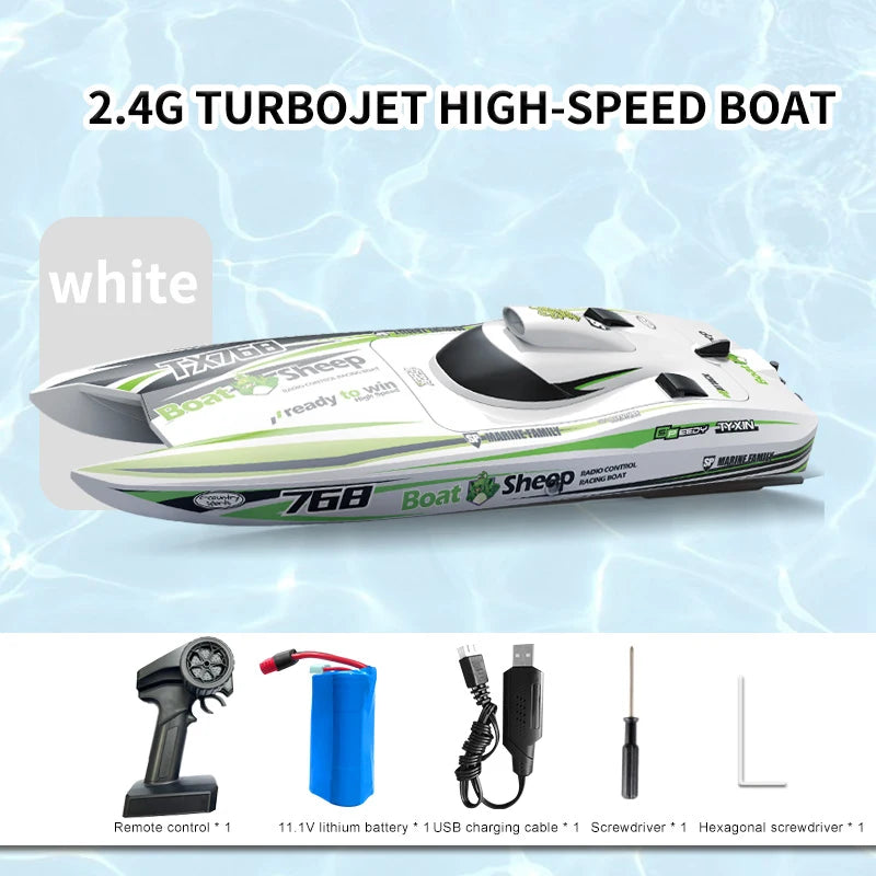 High-Speed TX768 RC Boat - 30km/h Turbojet Remote Control Watercraft for Ages 14+ White