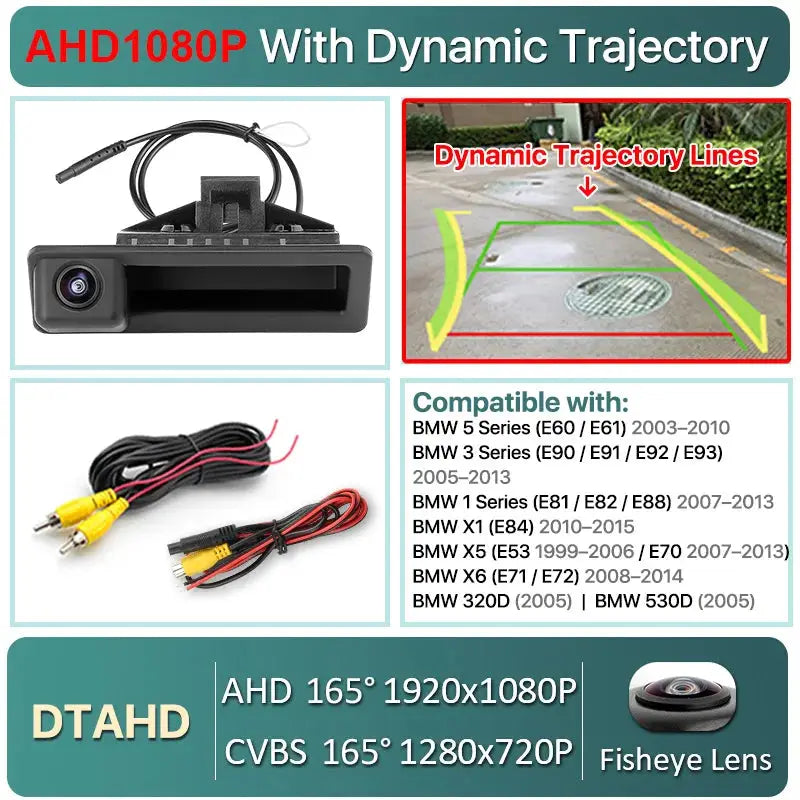 Vehicle AHD 1080P Dynamic Trajectory Car Reverse Backup Trunk Handle Camera For BMW 3 Series 5 Series X5 X6 E60 E70 E82 E90 by InterCyprus Trading Ltd