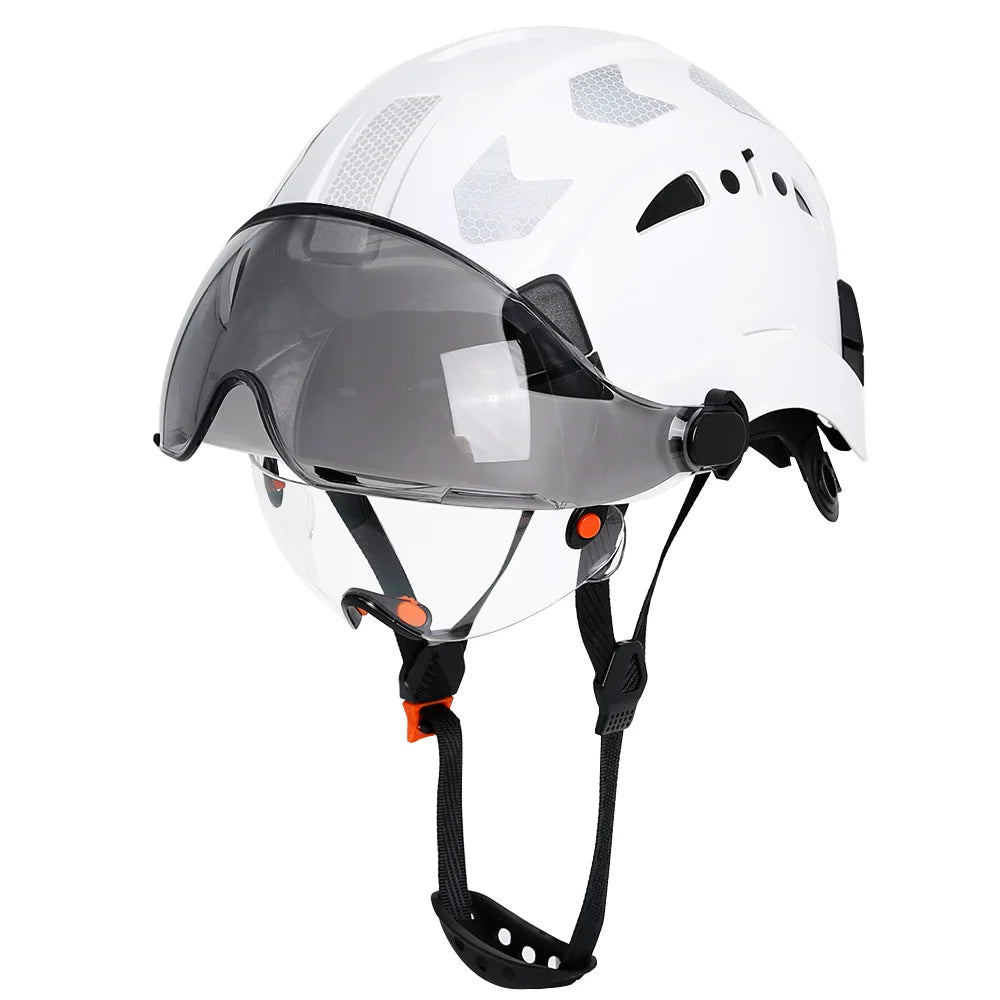 CE Construction Safety Helmet With Visor Goggles &ndash; Durable White B with sticker