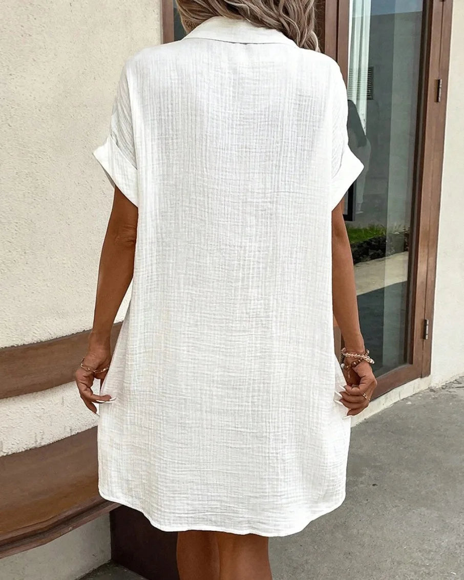 Chic Turn-Down Collar Short Sleeve Shirt Dress for Effortless Summer Style