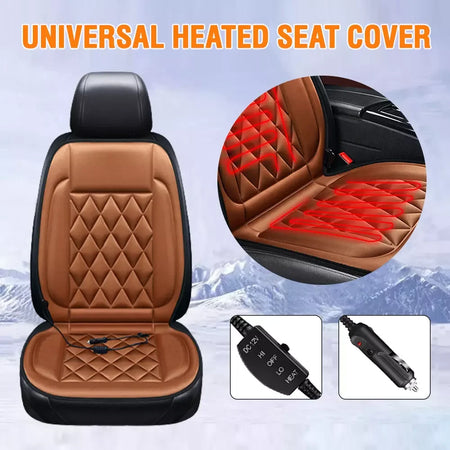 Universal 12V Heated Seat Cushion Cover for Cold Weather Comfort brown