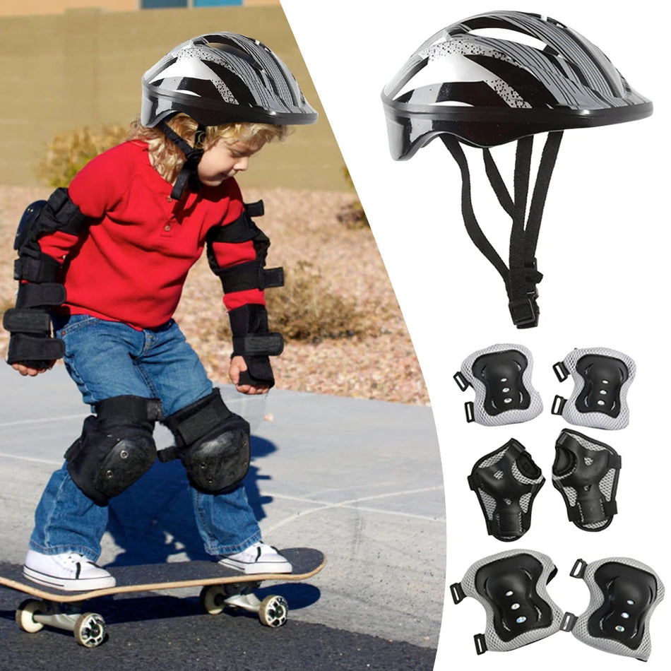 Kids Safety Ride Gear Set with Adjustable Helmet and Pads, Breathable 48-55cm