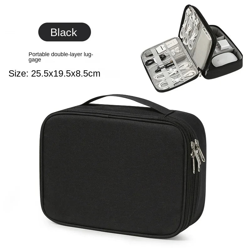 Portable USB Data Line Charger Storage Bag &ndash; Waterproof Bag Double layer black