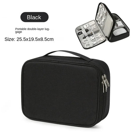 Portable USB Data Line Charger Storage Bag &ndash; Waterproof Bag Double layer black