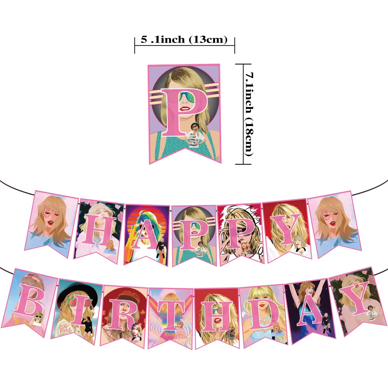 Taylor Swift Birthday Party Decorative Set with Dinnerware, Banners, and Balloons Hanging flag