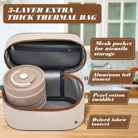 Lunch Box &ndash; Insulated 2-Tier Stainless Bento With Cutlery