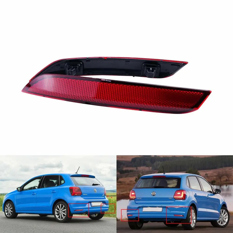 Reflektory tylnego zderzaka VW Polo 2014-2017, soczewka czerwona, 2x
