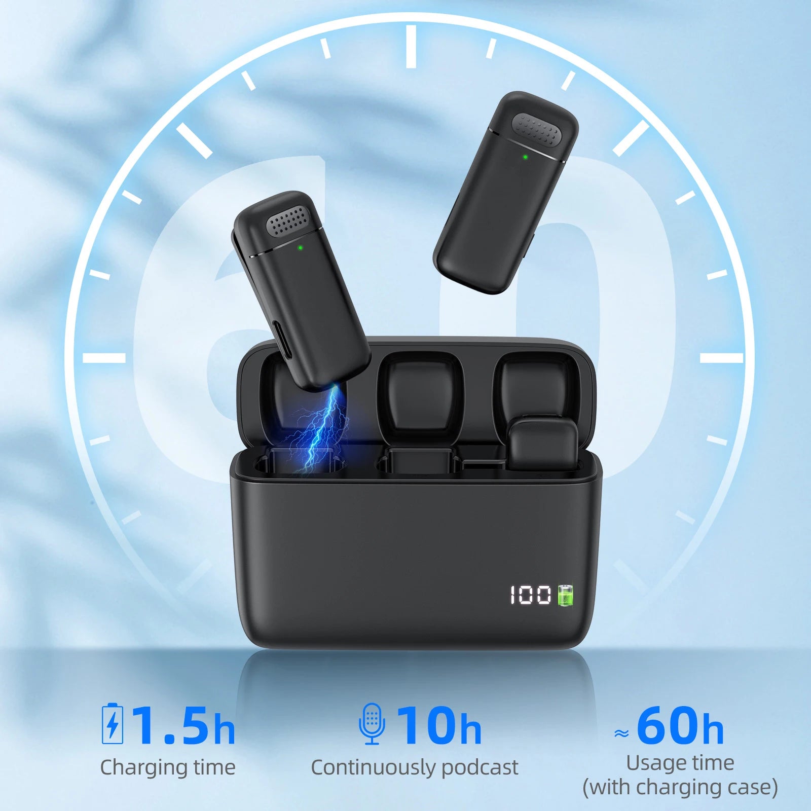 Wireless Lavalier Microphone with Charging Case for iPhone and Android