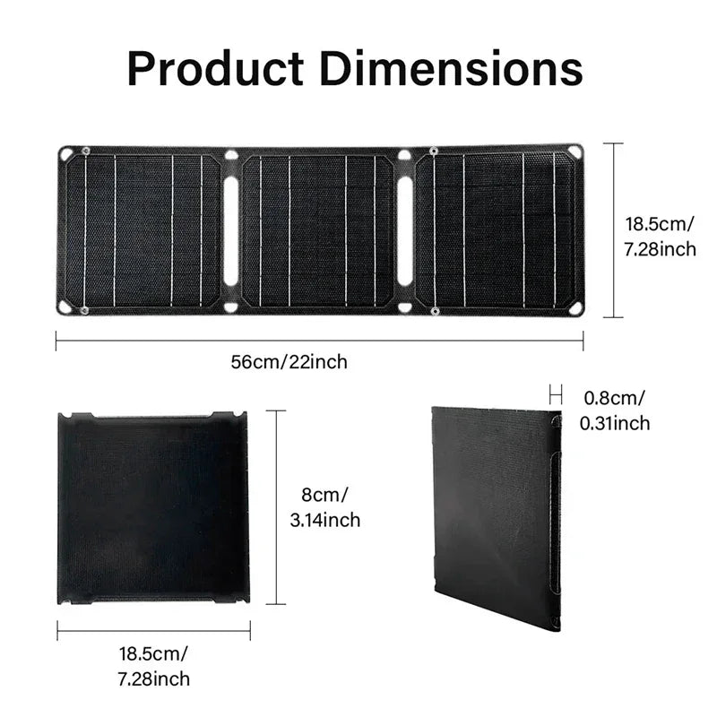Outdoor Portable Solar Panel 5V 9V 12V - PD USB Charging 3 fold black