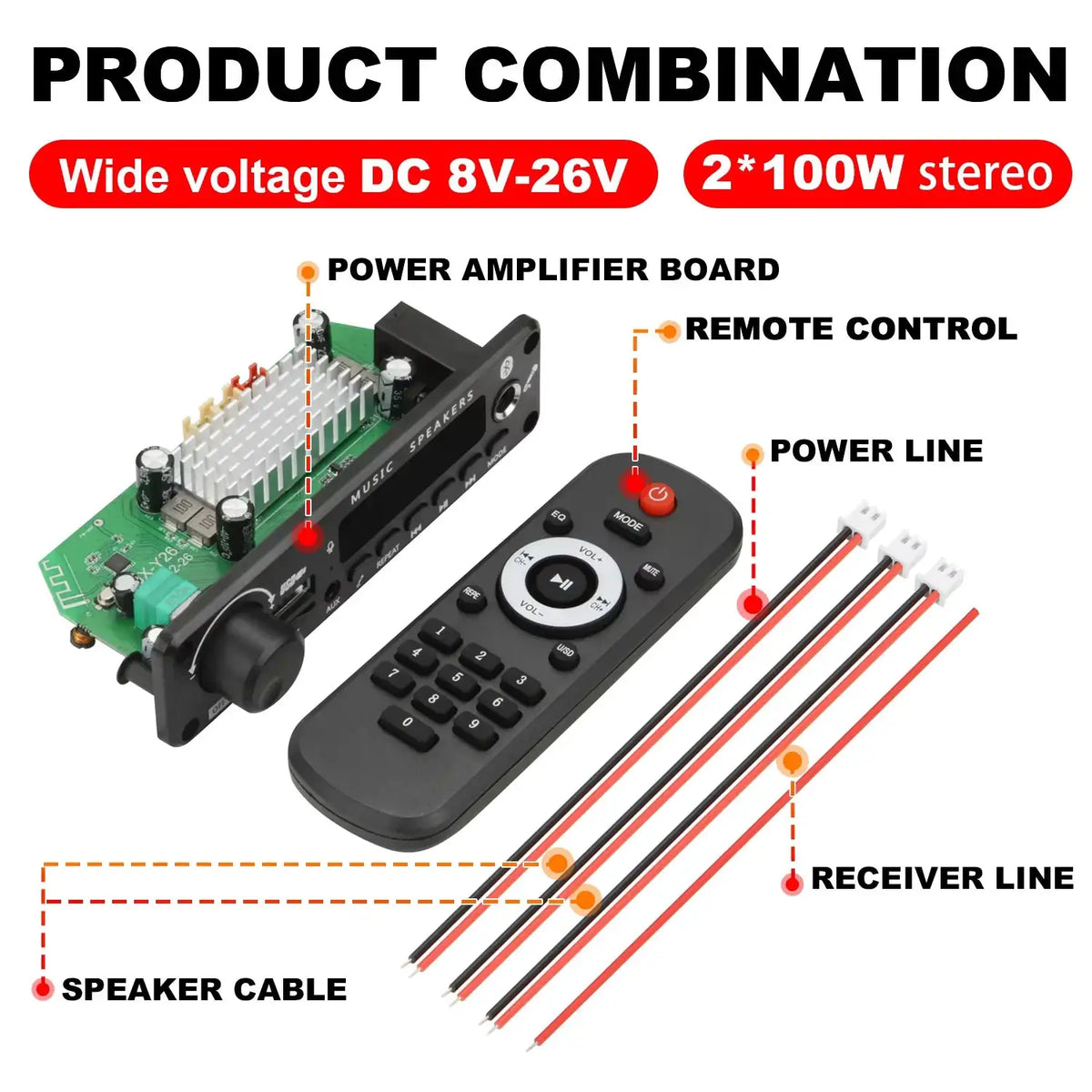 KEBIDUMEI 200W Amplifier Bluetooth MP3 WMA APE Decoder Board DC 12V Wireless Car USB MP3 Player TF Card Slot USB FM with 6.5 Mic by InterCyprus Trading Ltd