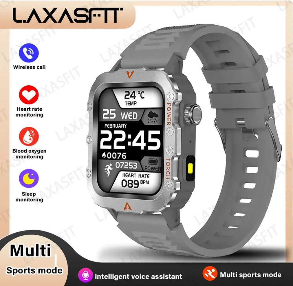LAXASFIT Military Smartwatch Bluetooth Talking 1.73 Inch Silvery