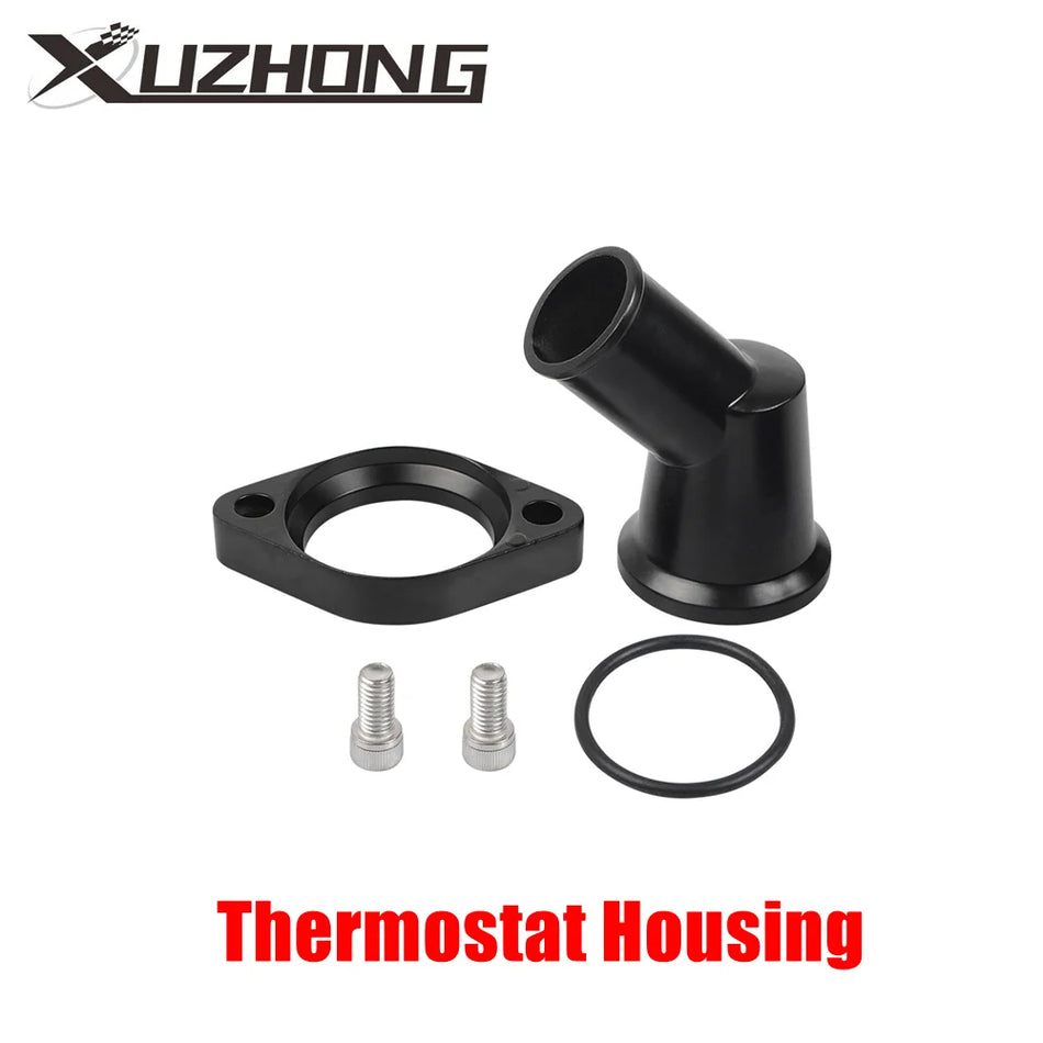 Thermostat Casing For Chevrolet SBC BBC, 45 Degree Water Neck Swivel, Aluminum Black