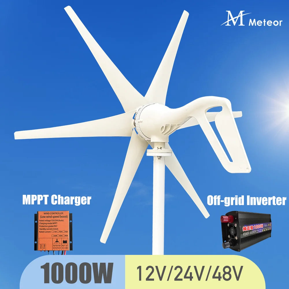 High-Efficiency Wind Turbine Generator 600W/800W/1000W for Home and Camping 3 Blades 600W / Off Grid System / CHINA | 12V