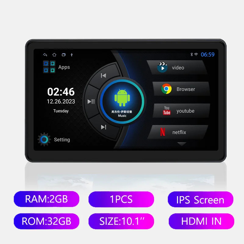 Incell 10.1 Inch Android 13 Car Headrest Monitor &ndash; Ultra-Thin Touch Screen with Carplay and Ambient Lights 2-32GB 1PC monitor