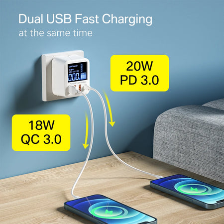TOPZERO 40W Quick Charge 3.0 USB Charger &ndash; Fast Charging with LCD Display