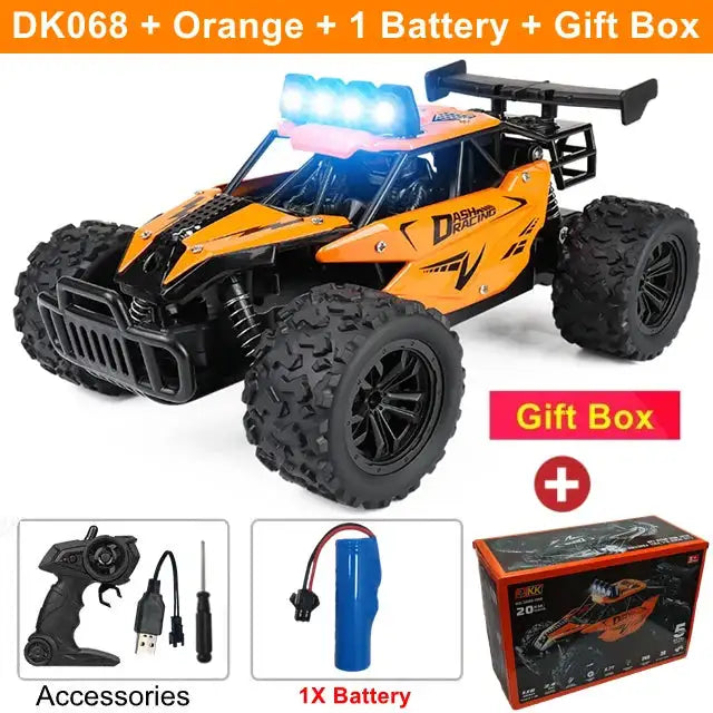 Remote Control Car RC Drift 1:16 Off Road Alloy &ndash; LED Light DK068 Orange 1B Box