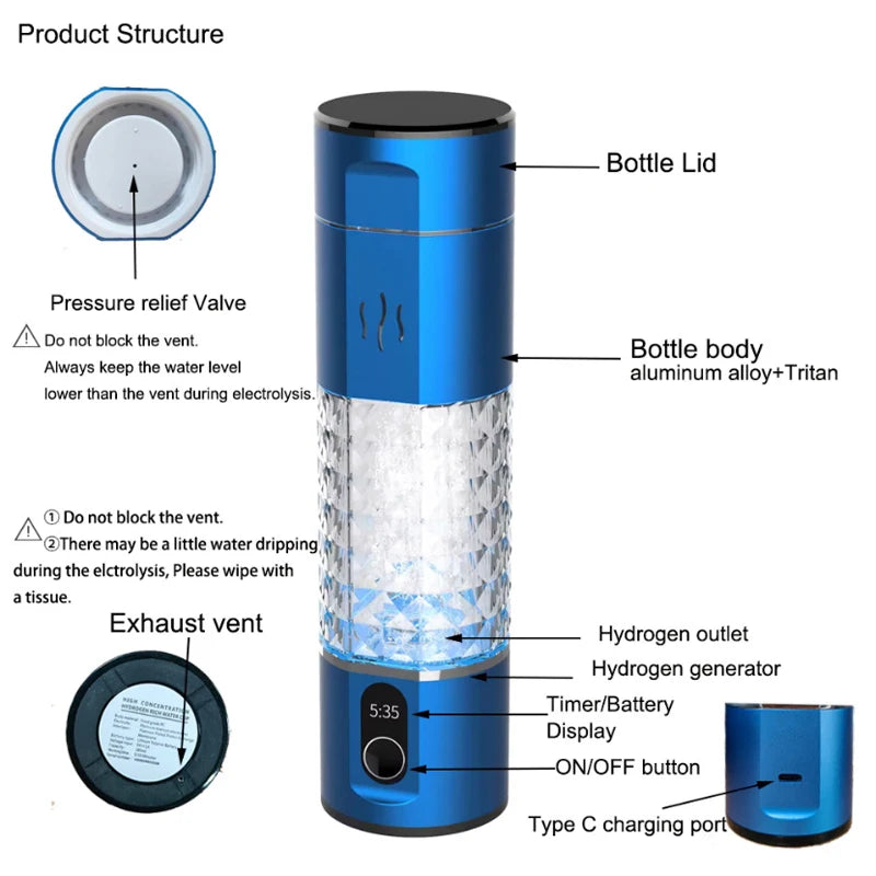 DRVODA Hydrogen Water Generator Bottle - PEM Purifier