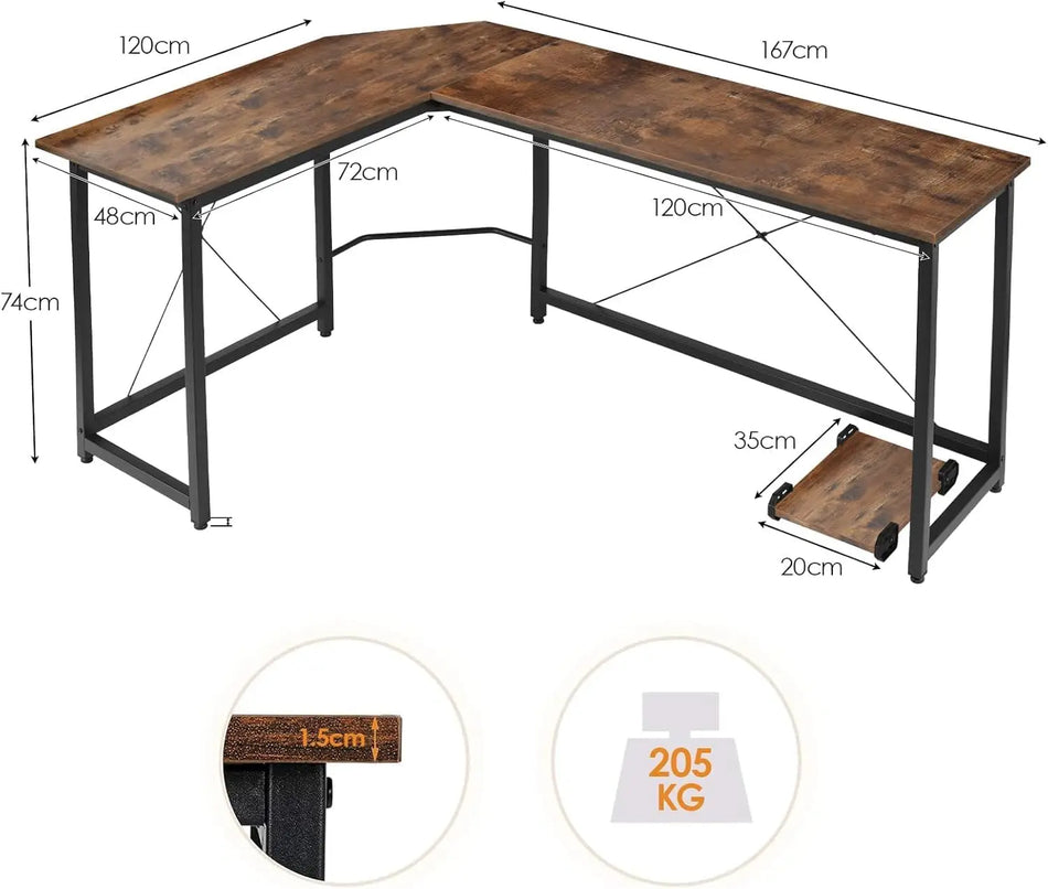 Birou de gaming pentru PC în formă de L, 167 x 120 x 75 cm, din lemn