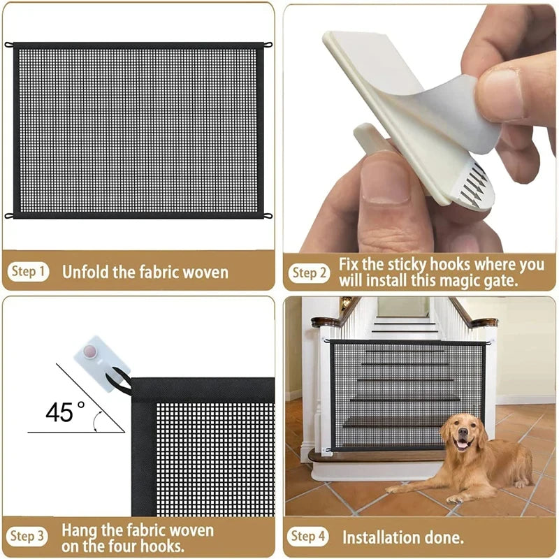 Folding Breathable Mesh Dog Barrier with 4 Hooks for Safety and Isolation
