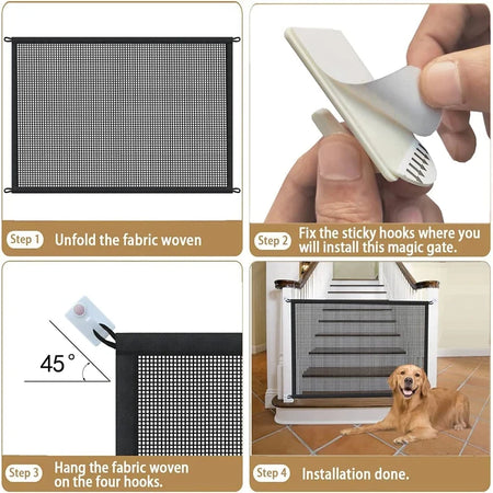Folding Breathable Mesh Dog Barrier with 4 Hooks for Safety and Isolation