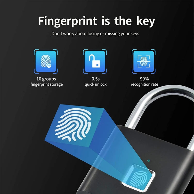 Keyless Smart Fingerprint Padlock - 0.2s Quick Unlock