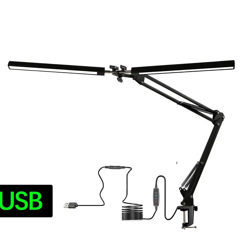 LED Desk Lamp With Clamp USB Charging Port Dimmable 3 Modes Double head / CHINA