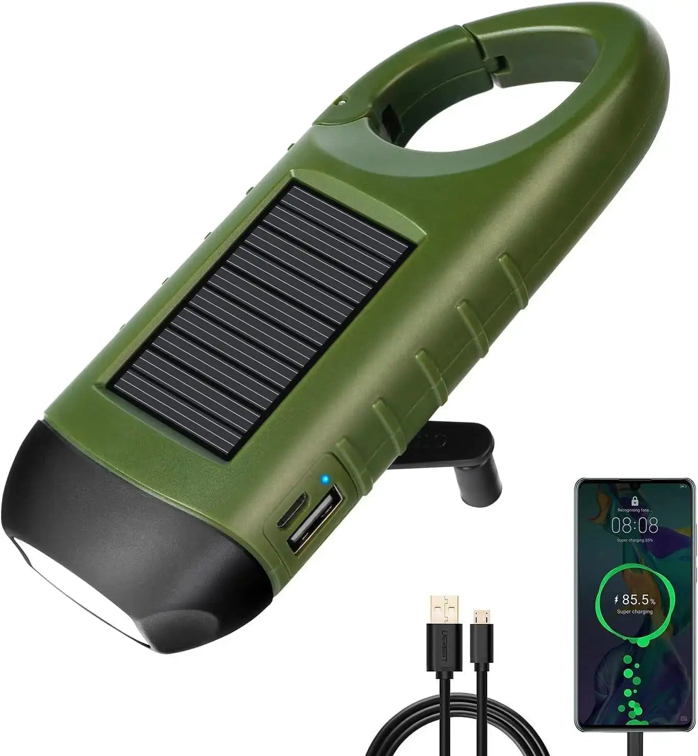 Solar Hand Crank LED Flashlight Survival Dynamo For Hiking New Flashlight