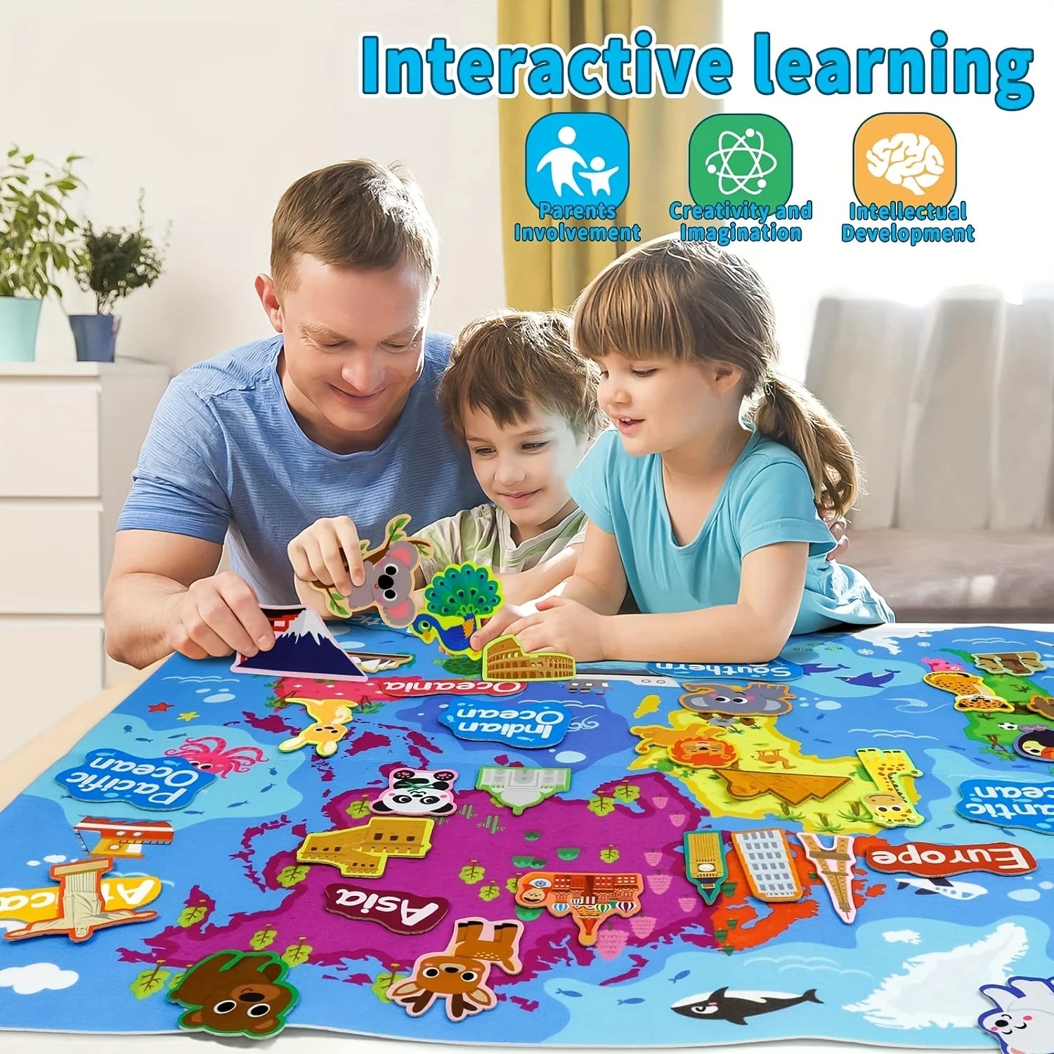 World Map Children's Felt Board Toy Set 45pc &ndash; Map Learning