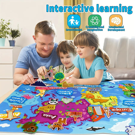 World Map Children's Felt Board Toy Set 45pc &ndash; Map Learning