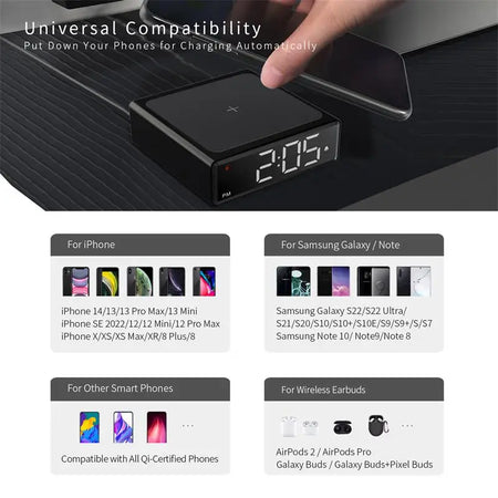 NOKLEAD Wireless Charger Clock &ndash; Adjustable Brightness Feature