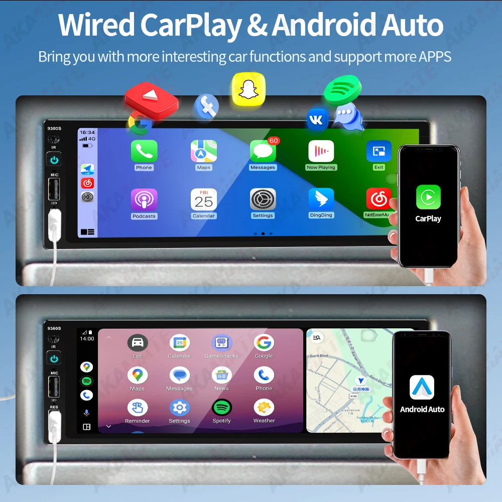 6.9 Inch MP5 Car Radio 1Din - Wired CarPlay Android Auto