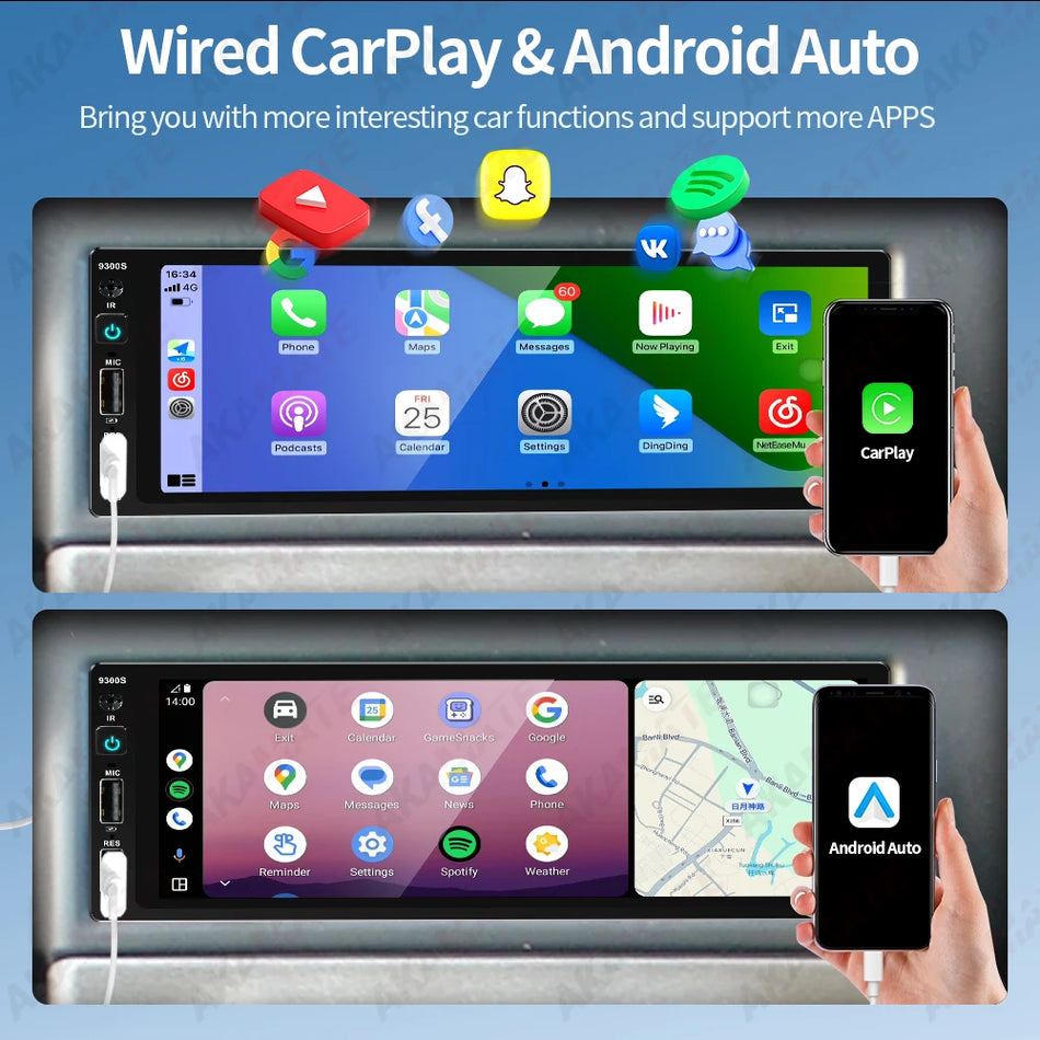 6.9 Inch MP5 Car Radio 1Din - Wired CarPlay Android Auto