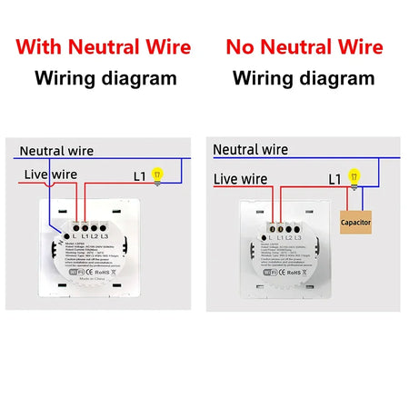 Tuya Smart WiFi Wall Light Switch &ndash; Push Button Control with/No Neutral Wire