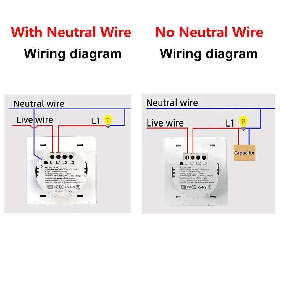 Tuya Smart WiFi Wall Light Switch &ndash; Push Button Control with/No Neutral Wire